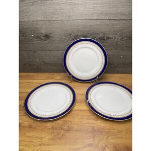 Royal Worcester Regency Blue & Gold 10-3/4” Dinner Plates England ~set Of 3